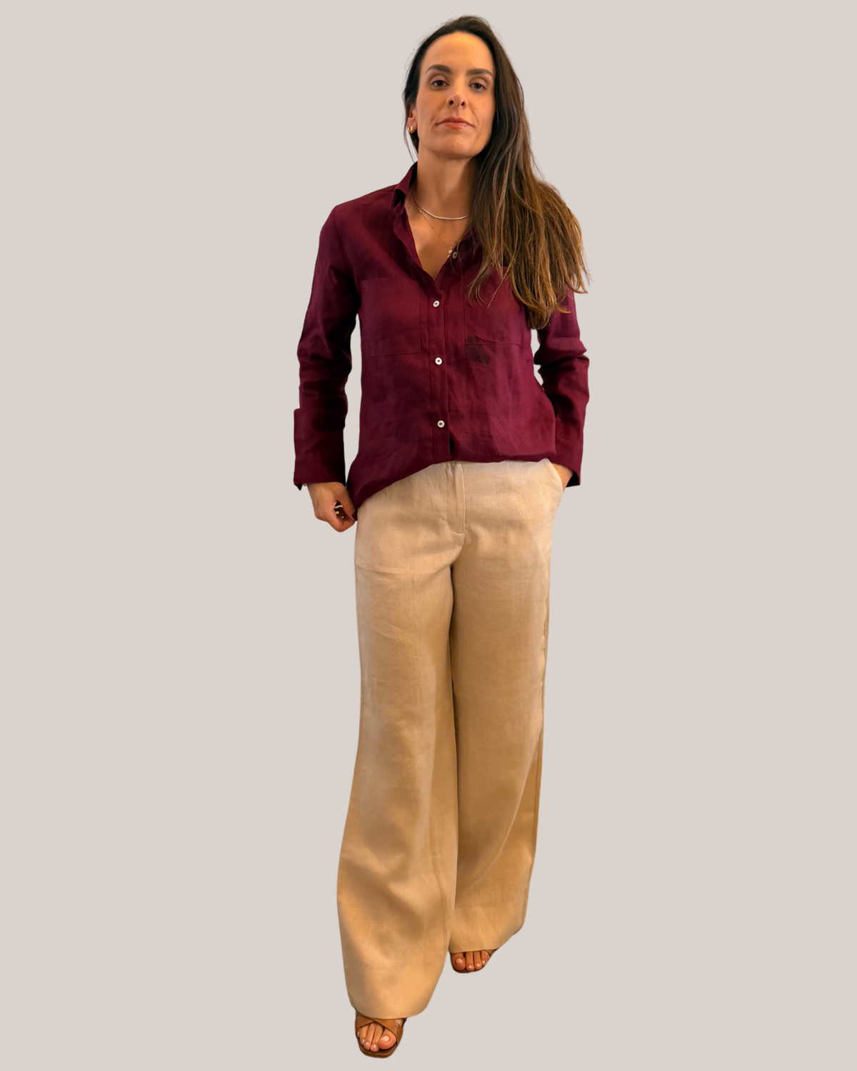 CALÇA FEMININA RETA 100% LINHO - TRANCOSO