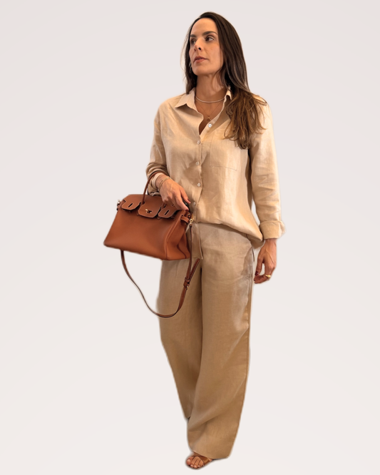 CALÇA FEMININA RETA 100% LINHO - TRANCOSO